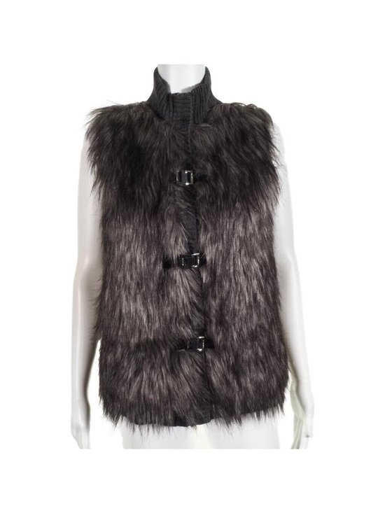 Calvin Klein Jackets & Blazers - Calvin Klein Vest Faux Fur Size XS Womens Sweater Metal Closures Gray Mock Tunic